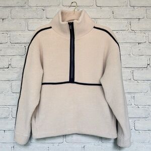 Dudley Stephens Shetland Pullover Oatmeal Navy Sherpa Fleece XS NWT